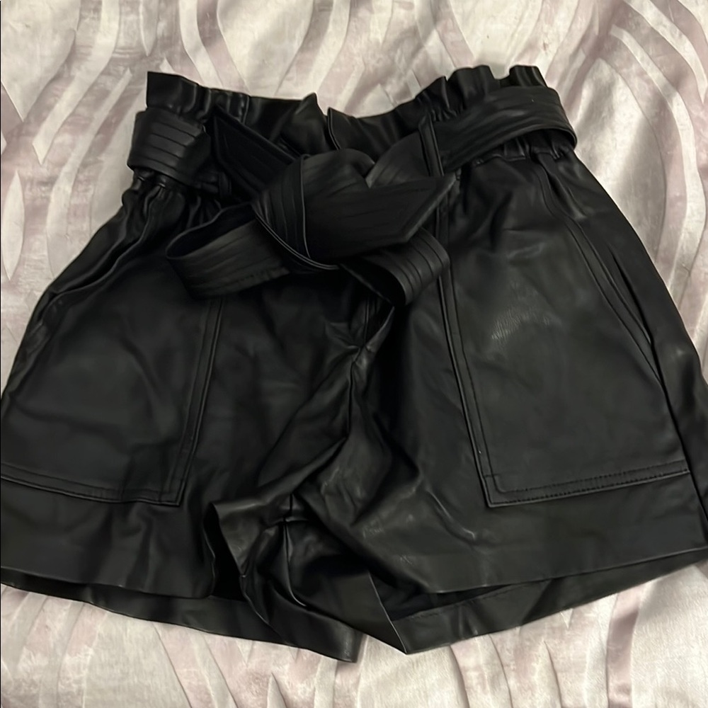Zara Black High Waist Shorts with Paper Bag Design